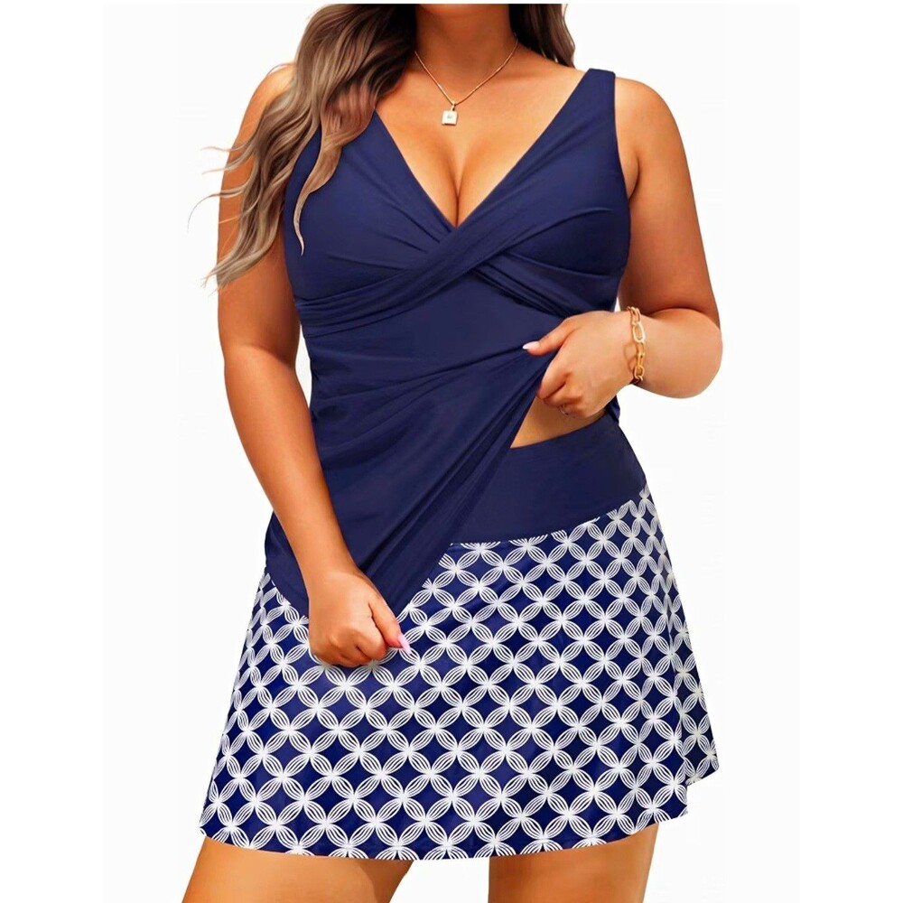 Daci Plus Size Tankini Swimsuit with Skirt 2 Piece Tummy Control Swimwear24 Plus